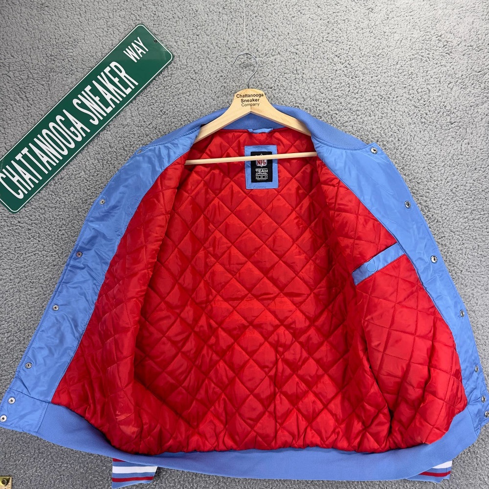NFL Jackets Mens Medium Tennessee Huston Oilers Football Varsity Letterman Snap - Picture 10 of 11